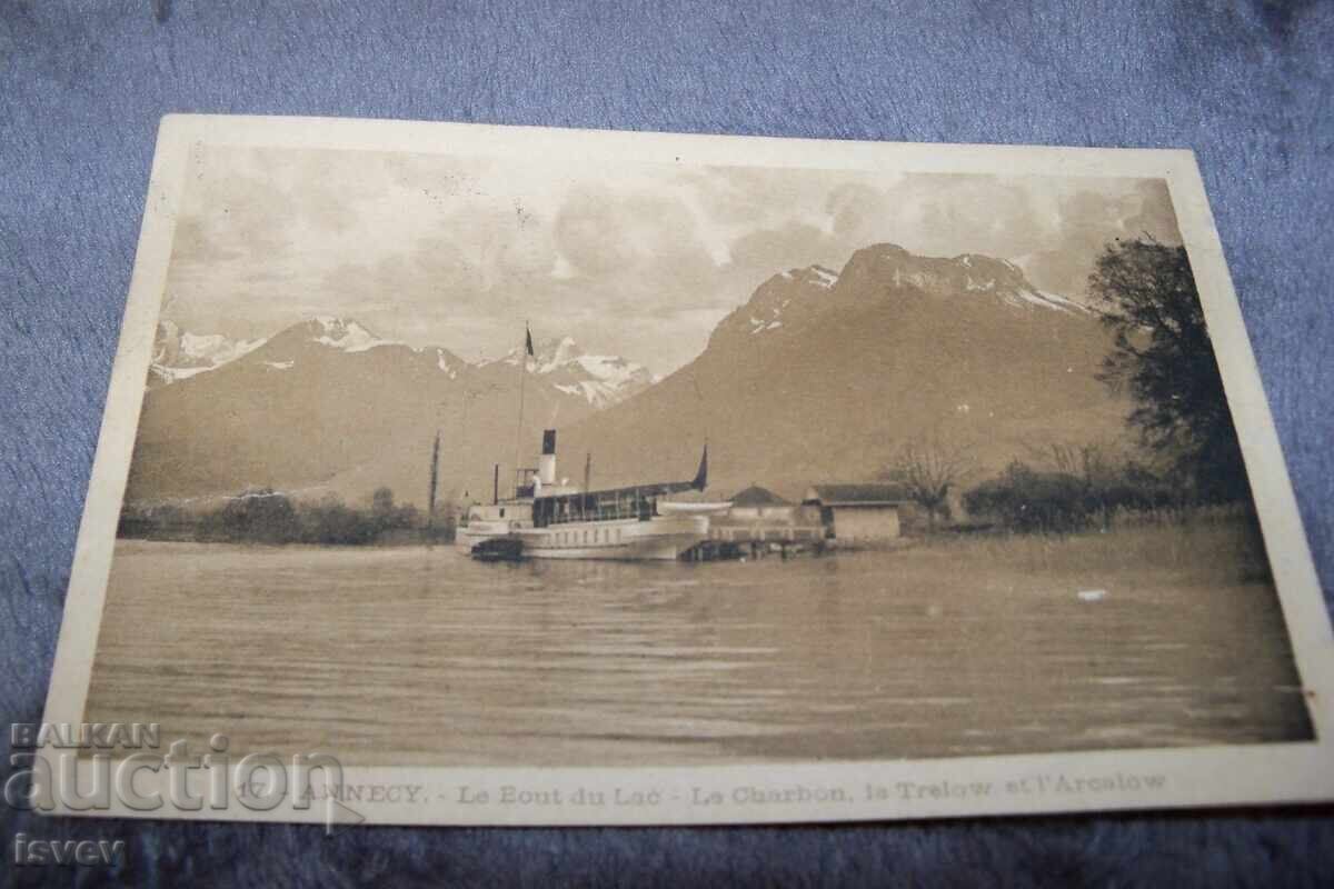 Old postcard with a steamboat on Lake Annecy in France, 1913. with price 10.00 BGN | € 5.11
