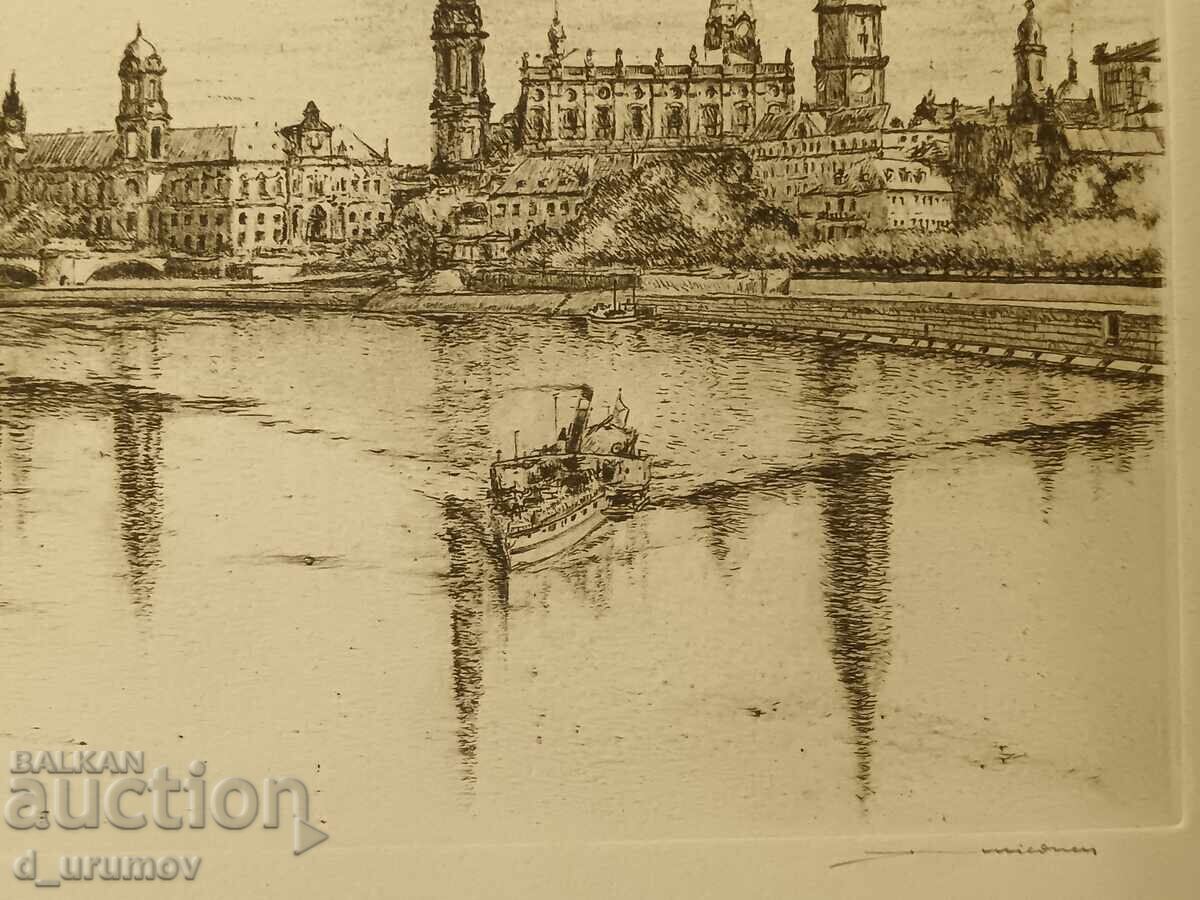 Delivery of Beautiful etching by German graphic artist Albin Mildner–c. 1930 Delivery of Beautiful etching by German graphic artist Albin Mildner–c. 1930