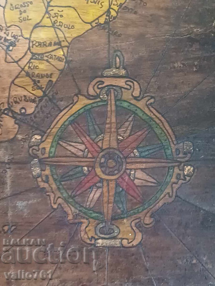 UNIC!!! HARTĂ DIN PIELE VECHE MÂNĂ AMERICA DE SUD - 5