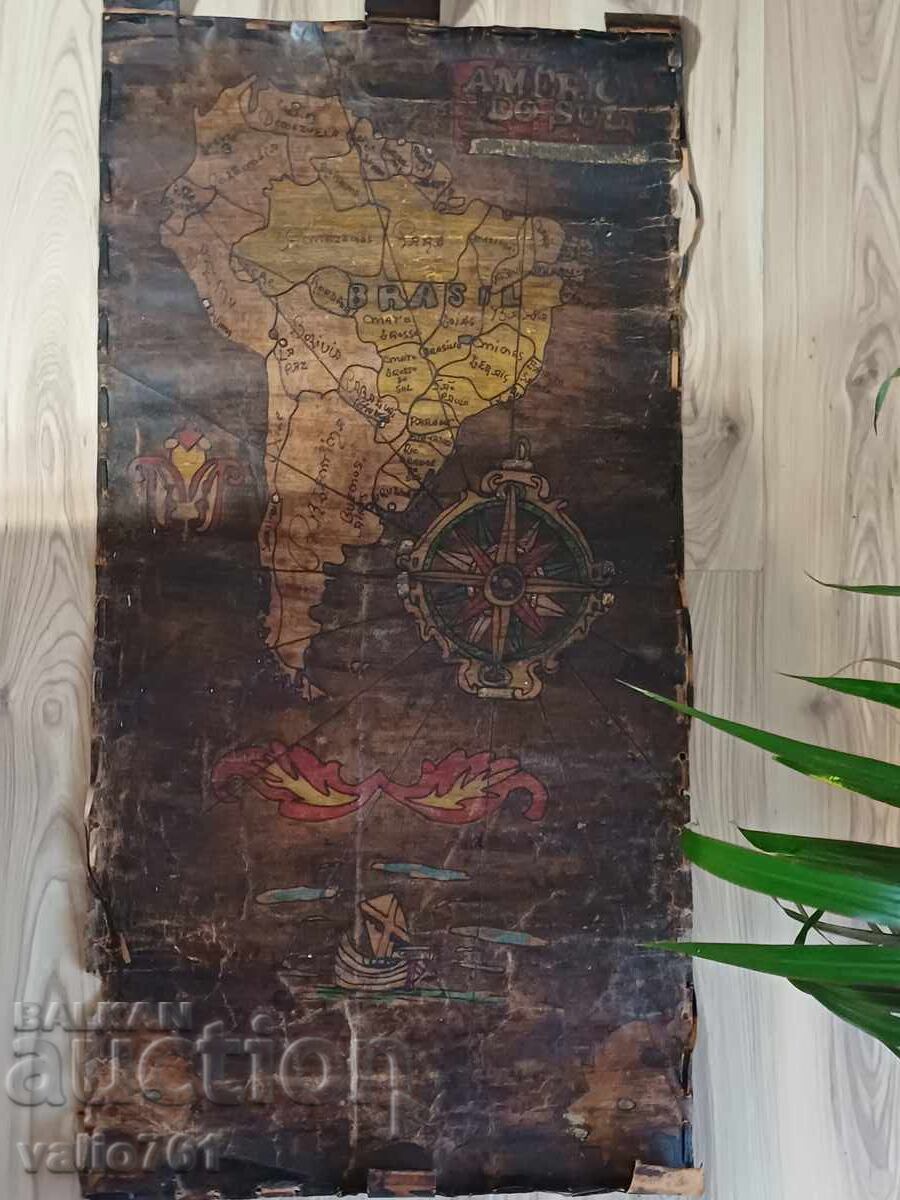 UNIQUE!!! OLD LEATHER MAP HANDMADE SOUTH AMERICA UNIQUE!!! OLD LEATHER MAP HANDMADE SOUTH AMERICA