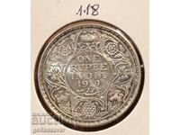 British India 1 Rupee 1919 Silver! UNC Rare!