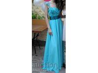 Ball gown - pale turquoise, long, fine embroidery, XS