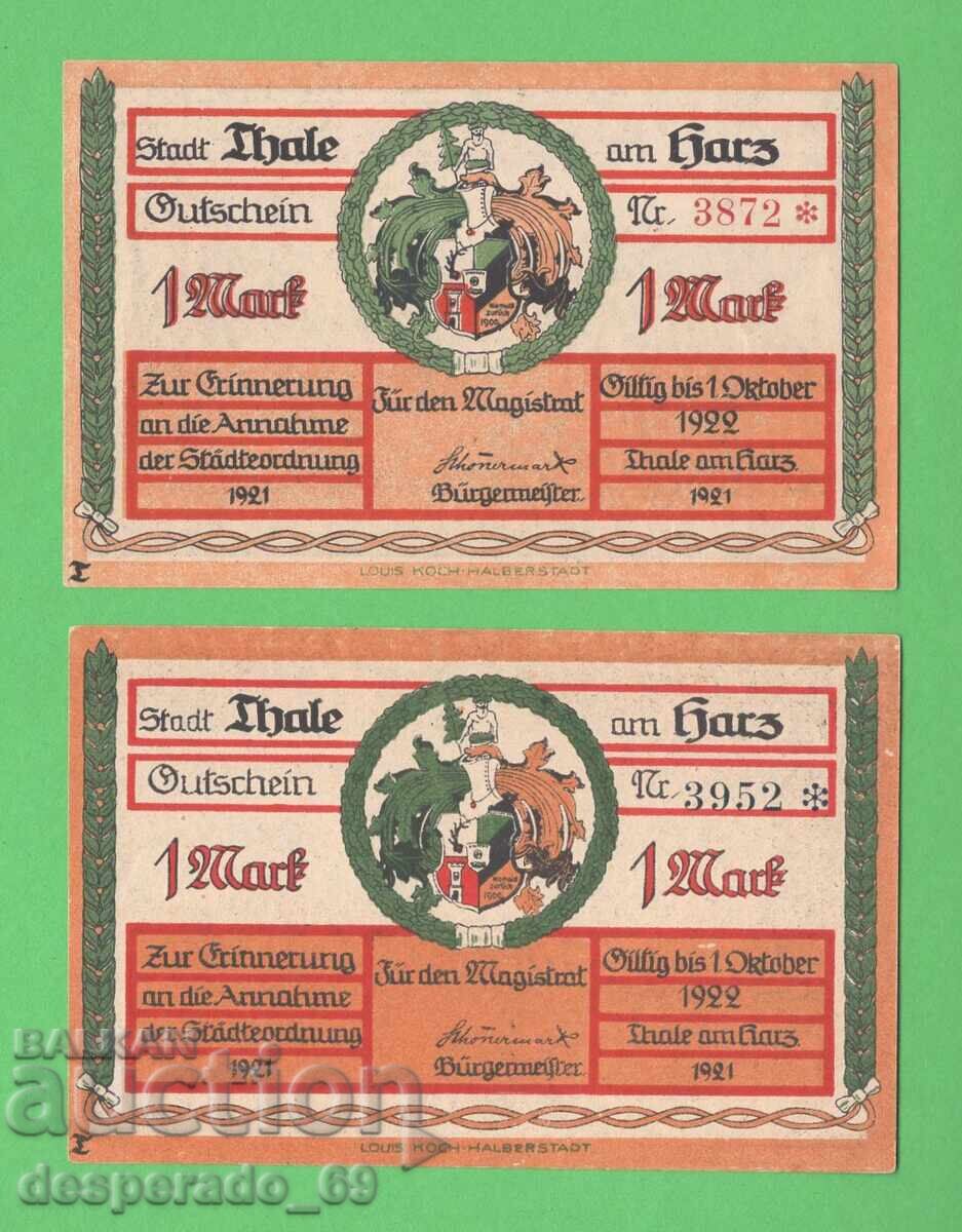 (¯`'•.¸NOTGELD (city of Thale) 1921 UNC- -2 pcs. banknotes¸.•'´¯) with price 7.00 BGN | € 3.58 (¯`'•.¸NOTGELD (city of Thale) 1921 UNC- -2 pcs. banknotes¸.•'´¯) with price 7.00 BGN | € 3.58