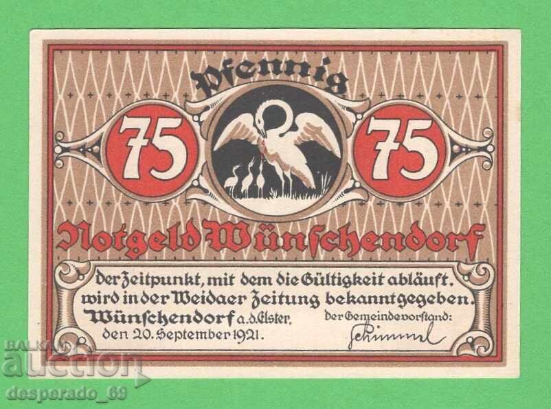 (¯`'•.¸NOTGELD (πόλη Wünschendorf) 1921 UNC -75 pfennig •'´¯) με τιμή 2.70 BGN | € 1.38