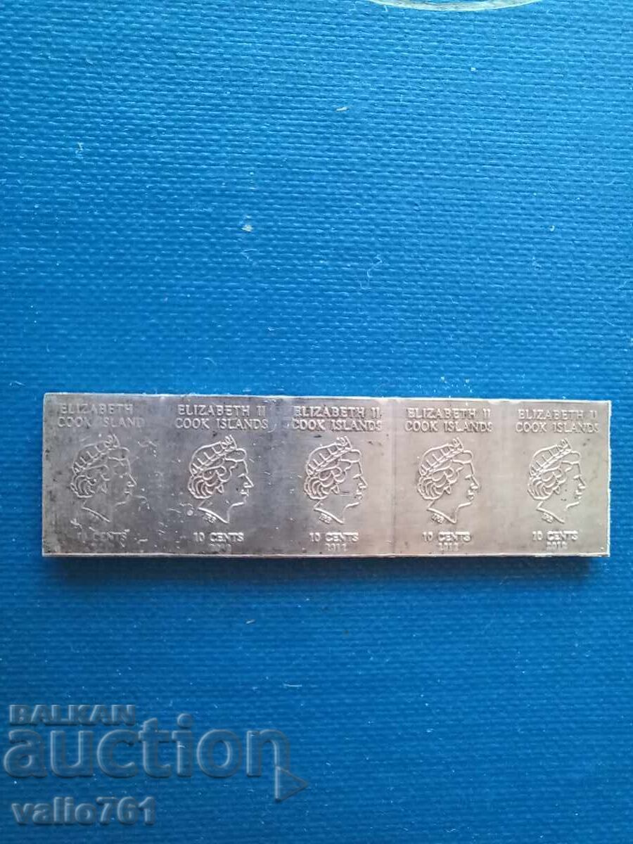 COOK ISLANDS 2012 5 pieces x10 CENTS (strip) x1GRAM SILVER 999 with price 35.00 BGN | € 17.90 COOK ISLANDS 2012 5 pieces x10 CENTS (strip) x1GRAM SILVER 999 with price 35.00 BGN | € 17.90