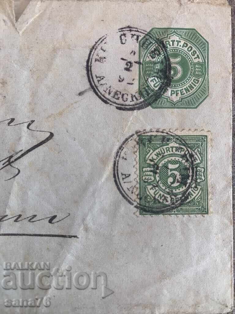 Plic de călătorie rar din Germania (Württemberg) - 1892 - 1 cu preț 5.00 BGN | € 2.56