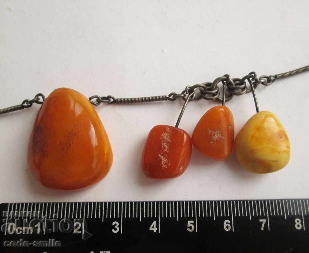 Old silver women's amber necklace, amber necklace, USSR with price 320.00 BGN | € 163.61 Old silver women's amber necklace, amber necklace, USSR with price 320.00 BGN | € 163.61
