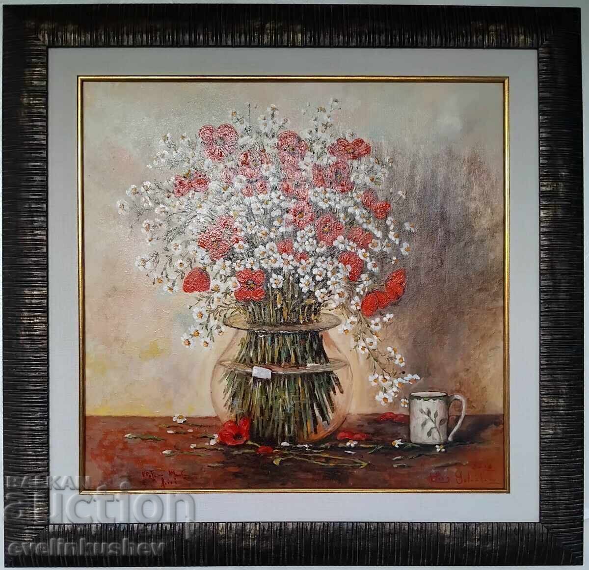 Delivery of Oil painting "Vase with white and red flowers" Delivery of Oil painting "Vase with white and red flowers"