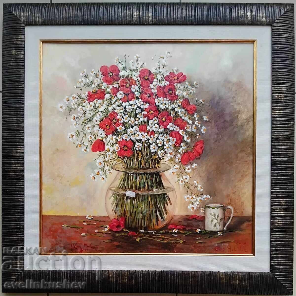 Oil painting "Vase with white and red flowers" - 5 Oil painting "Vase with white and red flowers" - 5