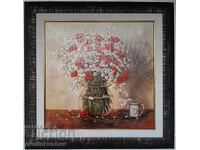 Oil painting "Vase with white and red flowers"