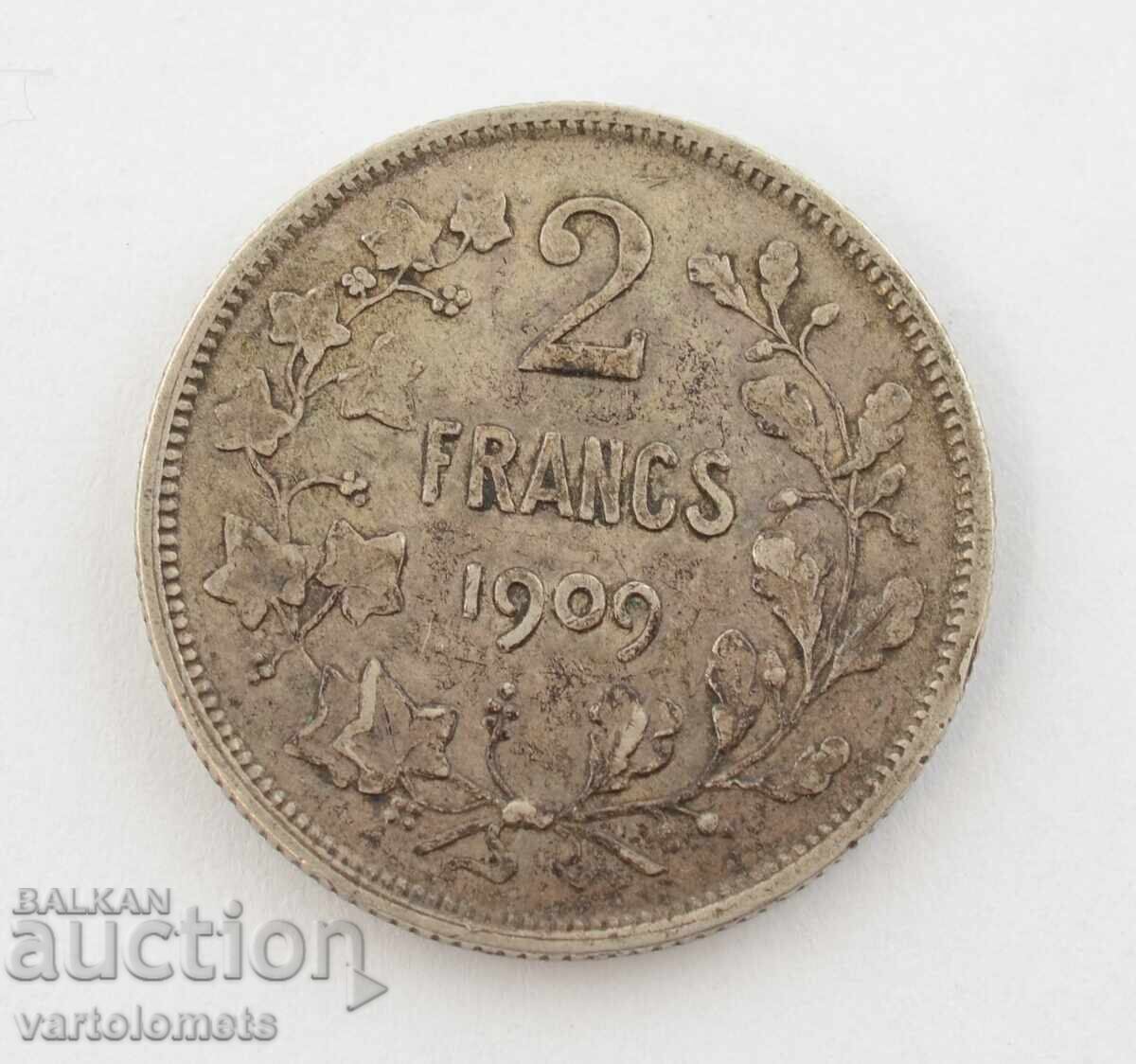 2 Francs 1909 - Belgium › King Leopold II, 'DES BELGES' 2 Francs 1909 - Belgium › King Leopold II, 'DES BELGES'