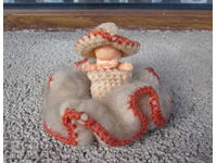 old Bulgarian small toy doll baby with wool dress