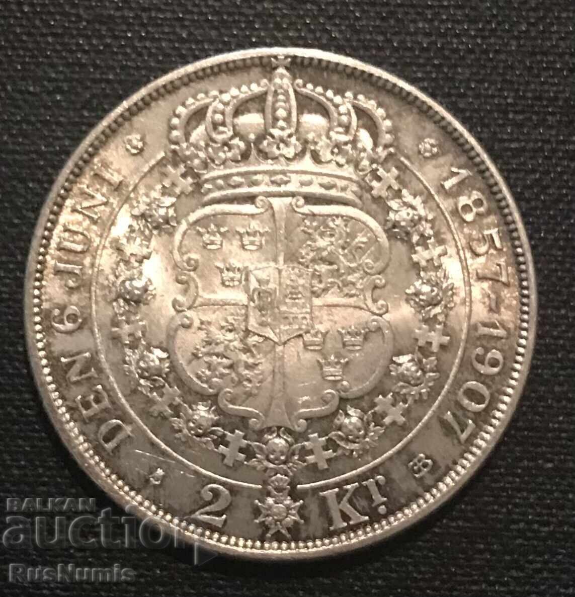 Sweden.2 kroner 1907.50th anniversary of the wedding of Oscar II. with price 65.00 BGN | € 33.23 Sweden.2 kroner 1907.50th anniversary of the wedding of Oscar II. with price 65.00 BGN | € 33.23