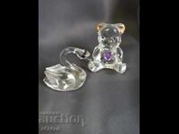 2 GLASS FIGURINES BEAR AND SWAN