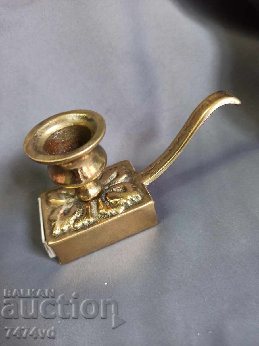 Auction  BRONZE CANDLEHOLDER WITH MATCH HOLDER