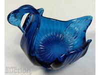 RARE SOC GLASS CANDY BOX BOWL SWAN BIRD BLUE GLASS