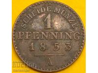 1 pfennig 1853 Prusia Germania monedă de cupru