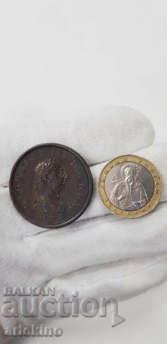 Rare Copper 1 Penny Coin 1806 - England GEORGIUS III - 6 Rare Copper 1 Penny Coin 1806 - England GEORGIUS III - 6