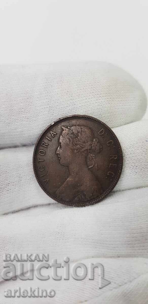 Monedă rară de cupru de 1 cent 1896 - Noua Canada - 5