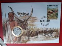 Rwanda-2 francs 1970 and postage stamp in a beautiful envelope