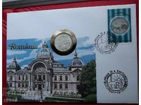 Romania-1 leu 1966 si timbru postal intr-un plic frumos