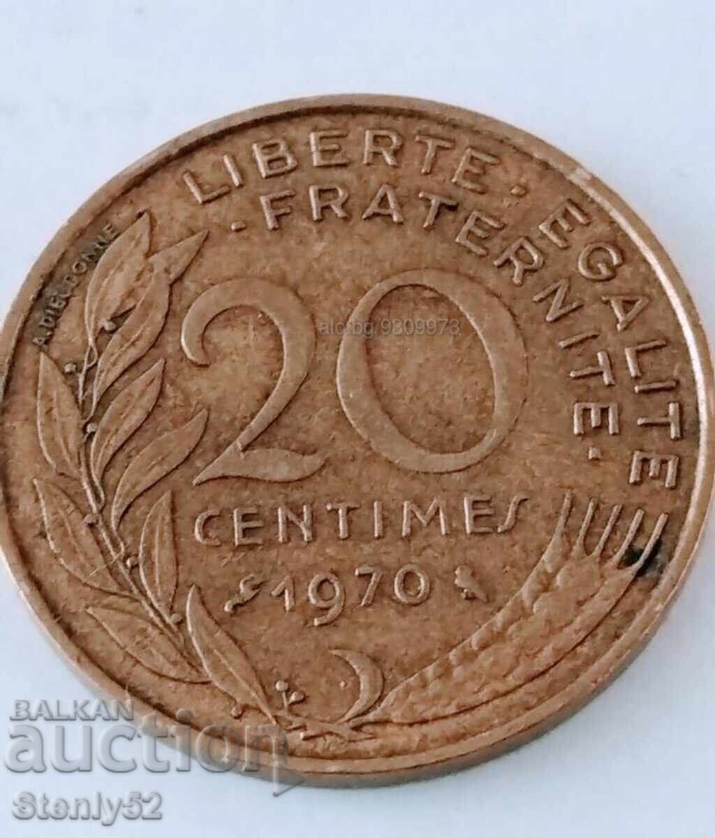 20 Френски centimes от 1970 год. с цена € 5.00 | 9.78 лв.