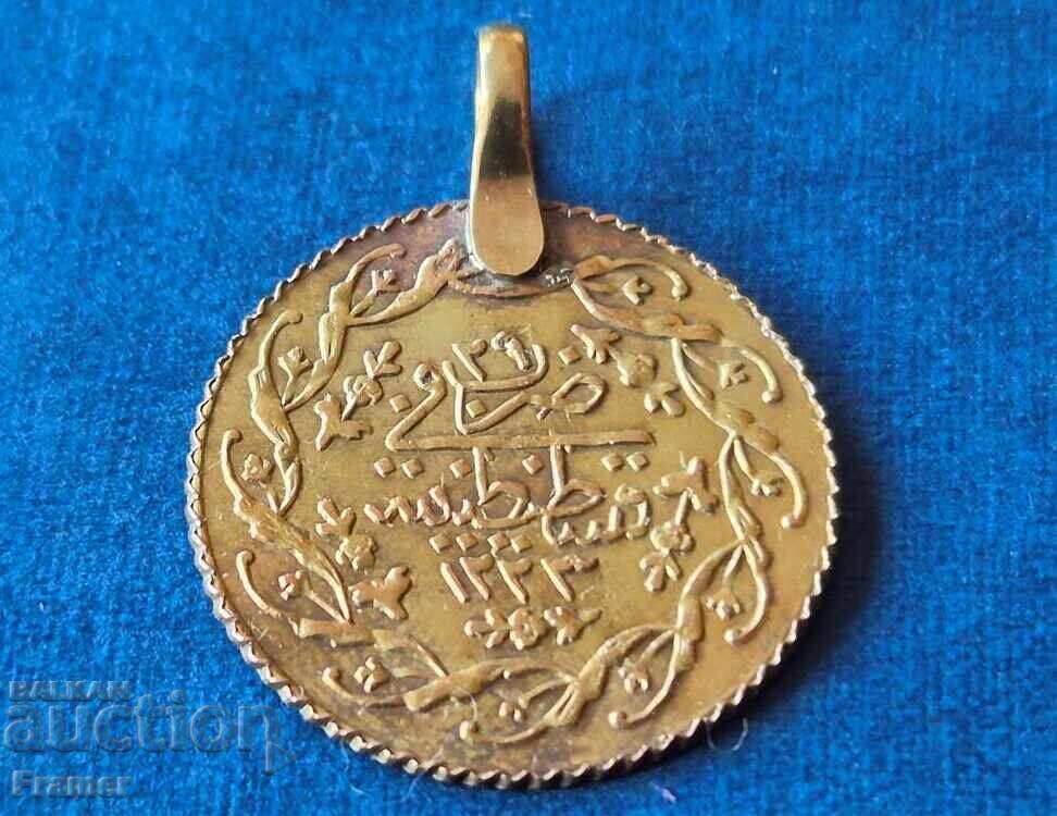 Δημοπρασία ΧΡΥΣΟ 14 καρατίων αναγεννησιακό μετάλλιο από πεντάρι οθωμανικού νομίσματος