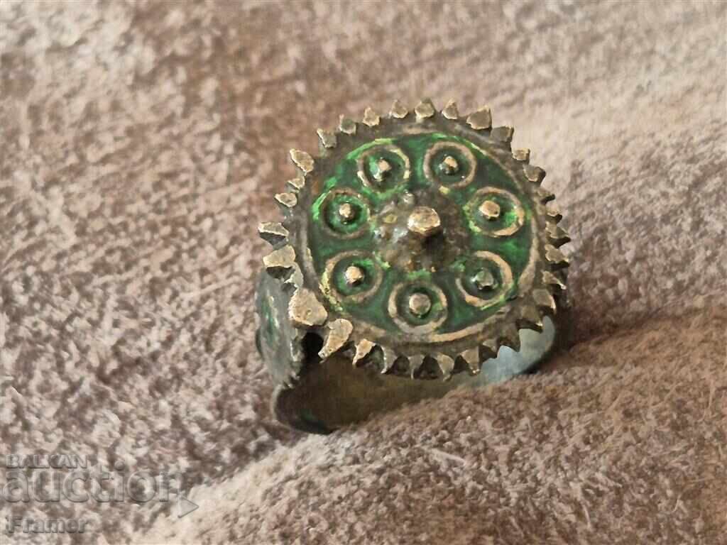 19th century Renaissance silver enamel ring, pafta pafti - 5