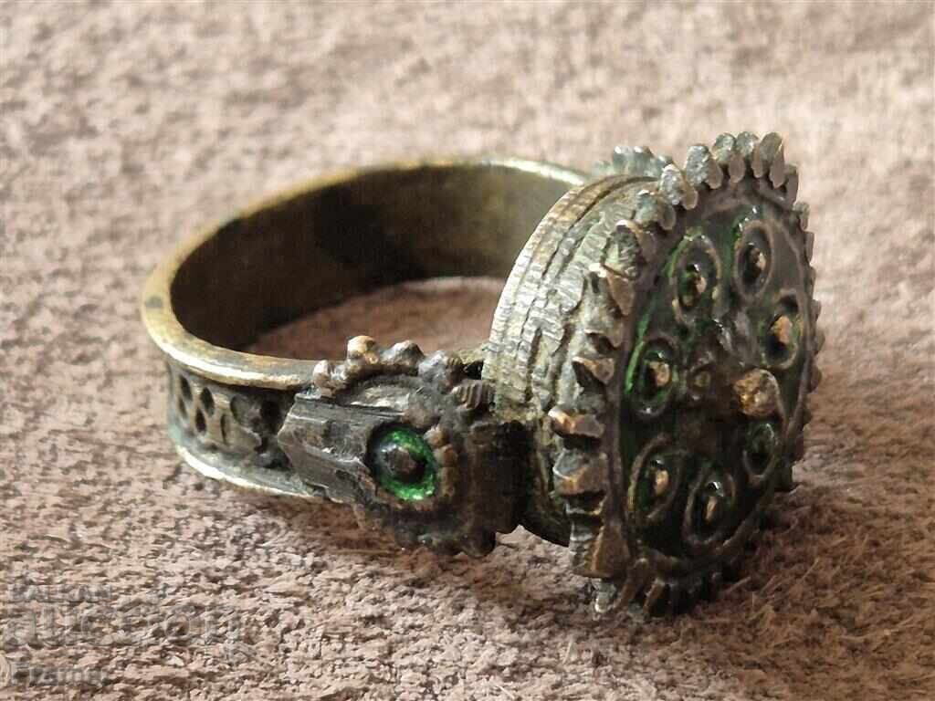 19th century Renaissance silver enamel ring, pafta pafti - 6