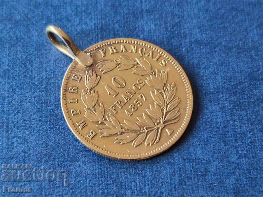 Auction GOLD Renaissance 21.6K Medallion from a 10 Franc coin 1857 Auction GOLD Renaissance 21.6K Medallion from a 10 Franc coin 1857