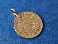 GOLD Renaissance 21.6K Medallion from a 10 Franc coin 1857