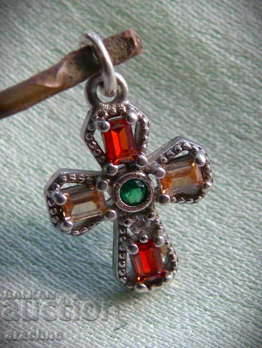 Silver cross with 3 types of beryl - emerald, heliotrope and morganite with price 190.00 BGN | € 97.15 Silver cross with 3 types of beryl - emerald, heliotrope and morganite with price 190.00 BGN | € 97.15