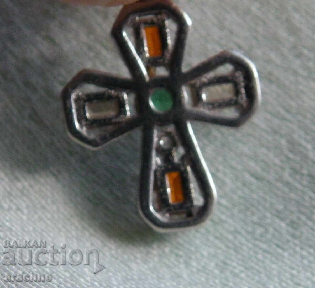 Silver cross with 3 types of beryl - emerald, heliotrope and morganite - 6 Silver cross with 3 types of beryl - emerald, heliotrope and morganite - 6