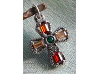 Silver cross with 3 types of beryl - emerald, heliotrope and morganite