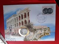 Monaco-1 franc 1986-rare și timbru poștal într-un plic frumos