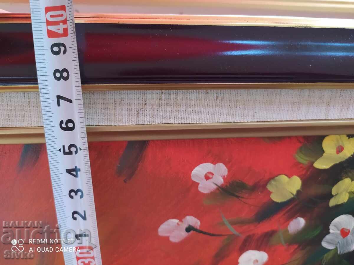 Auction Oil painting canvas vase with flowers and letter Auction Oil painting canvas vase with flowers and letter