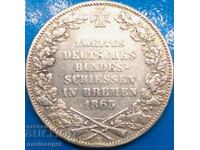 Thaler 1865 Germania Bremen „Festivalul de vânătoare” Patină argint