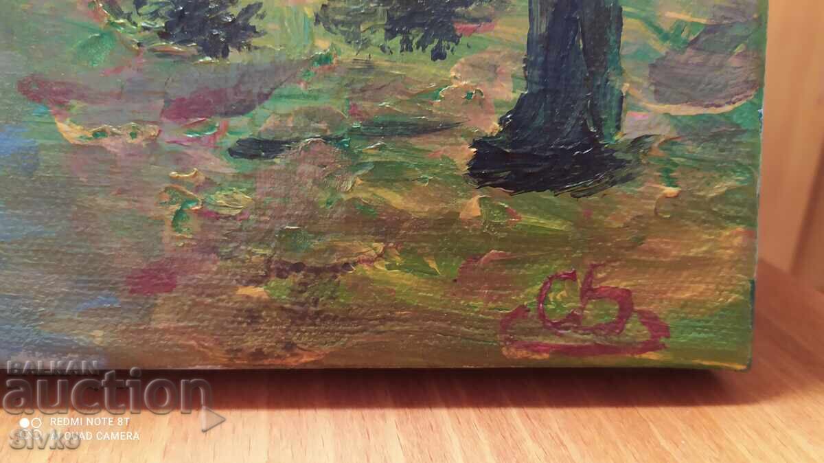 Delivery of Oil painting canvas vase with flowers and letter Delivery of Oil painting canvas vase with flowers and letter