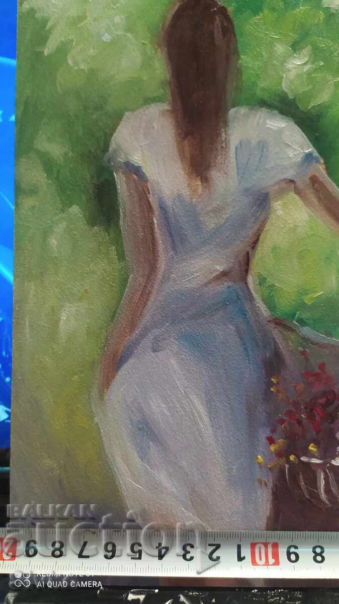 Ελαιογραφία σε χαρτόνι για σχέδιο Το κορίτσι με το ποδήλατο με τιμή 49.99 BGN | € 25.56 Ελαιογραφία σε χαρτόνι για σχέδιο Το κορίτσι με το ποδήλατο με τιμή 49.99 BGN | € 25.56