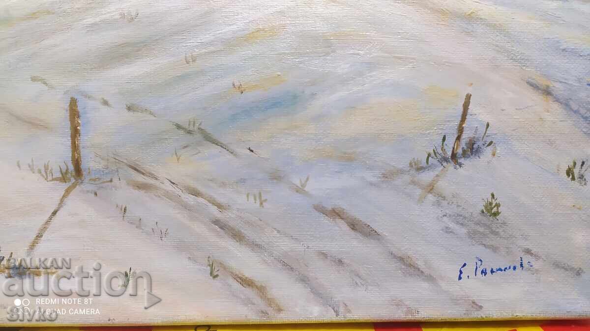 Oil painting on canvas Winter morning in the village with price 49.99 BGN | € 25.56