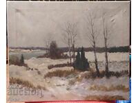 Painting oil canvas winter landscape