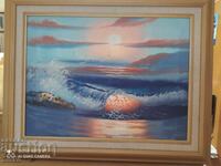 Painting oil canvas sea ocean waves