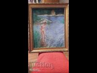 Oil painting on canvas Girl bathing in the lake