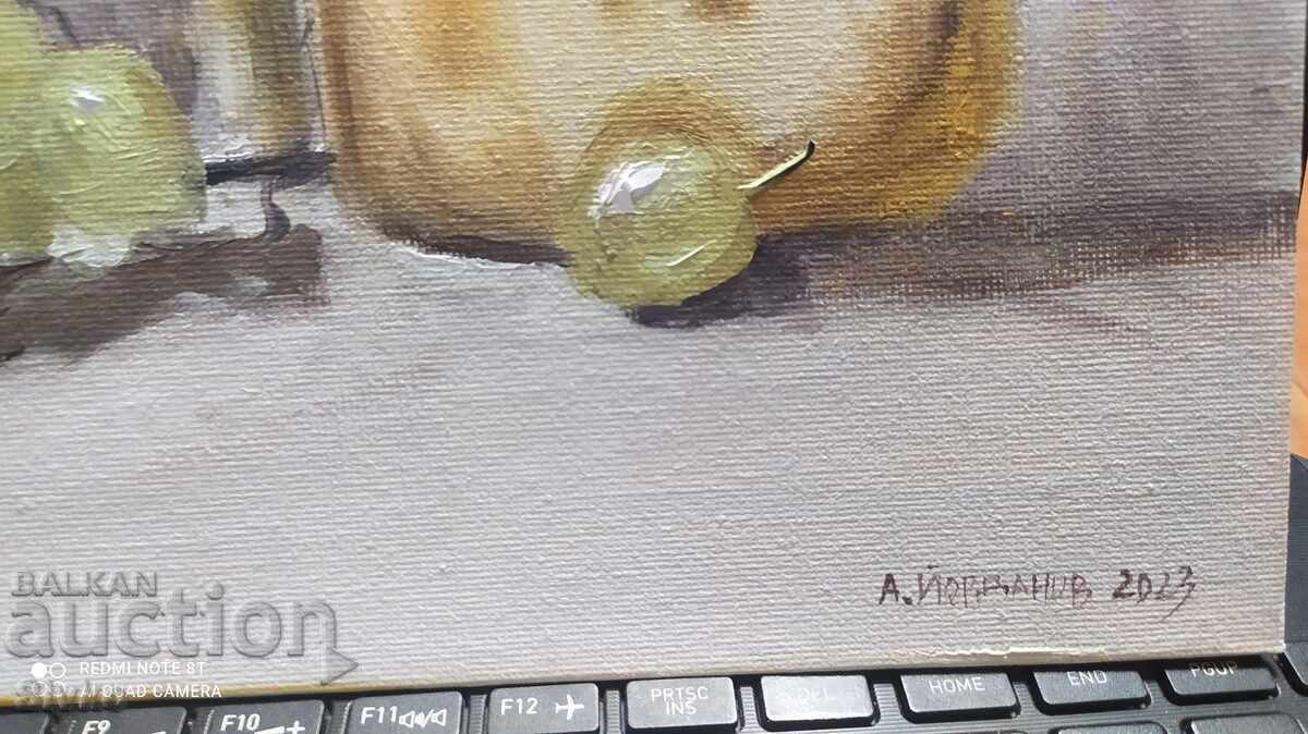 Licitație Pictură în ulei pe pânză, miere și struguri