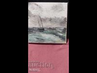 Oil painting sailing ship sea signature