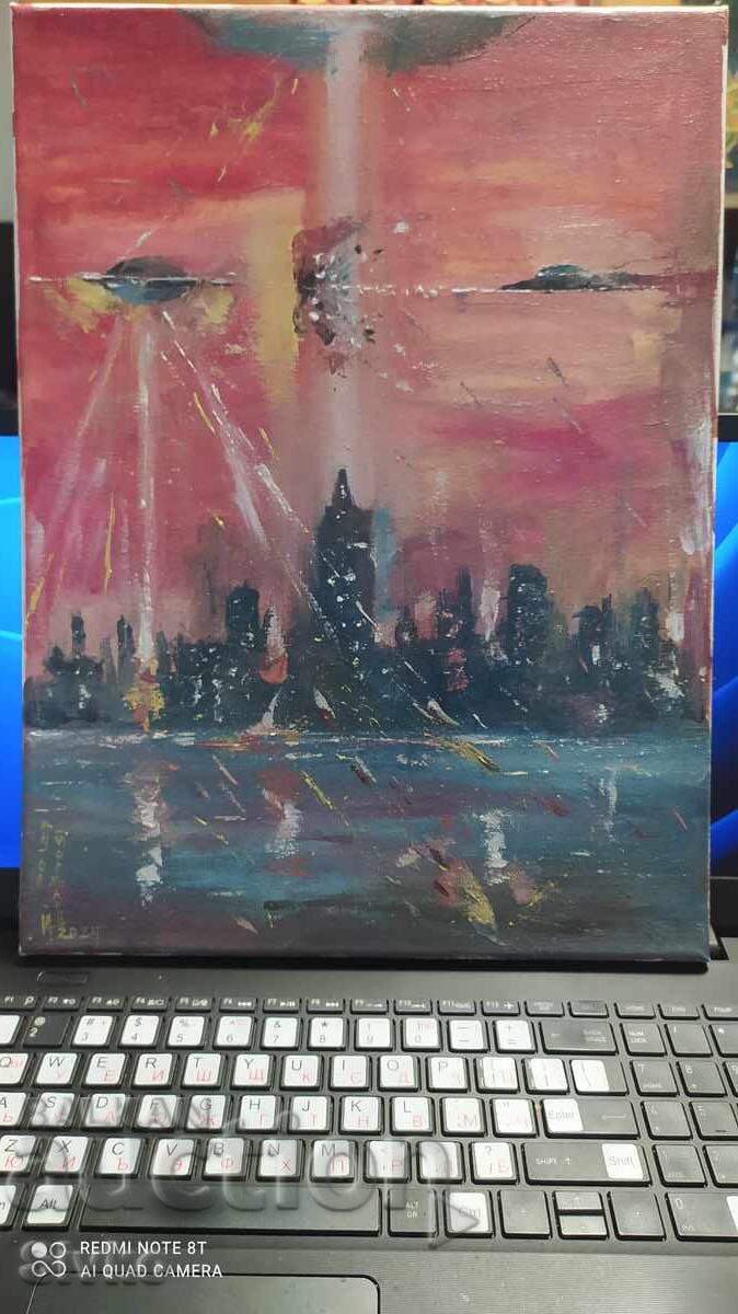 Pictură în ulei pe pânză science fiction Pictură în ulei pe pânză science fiction