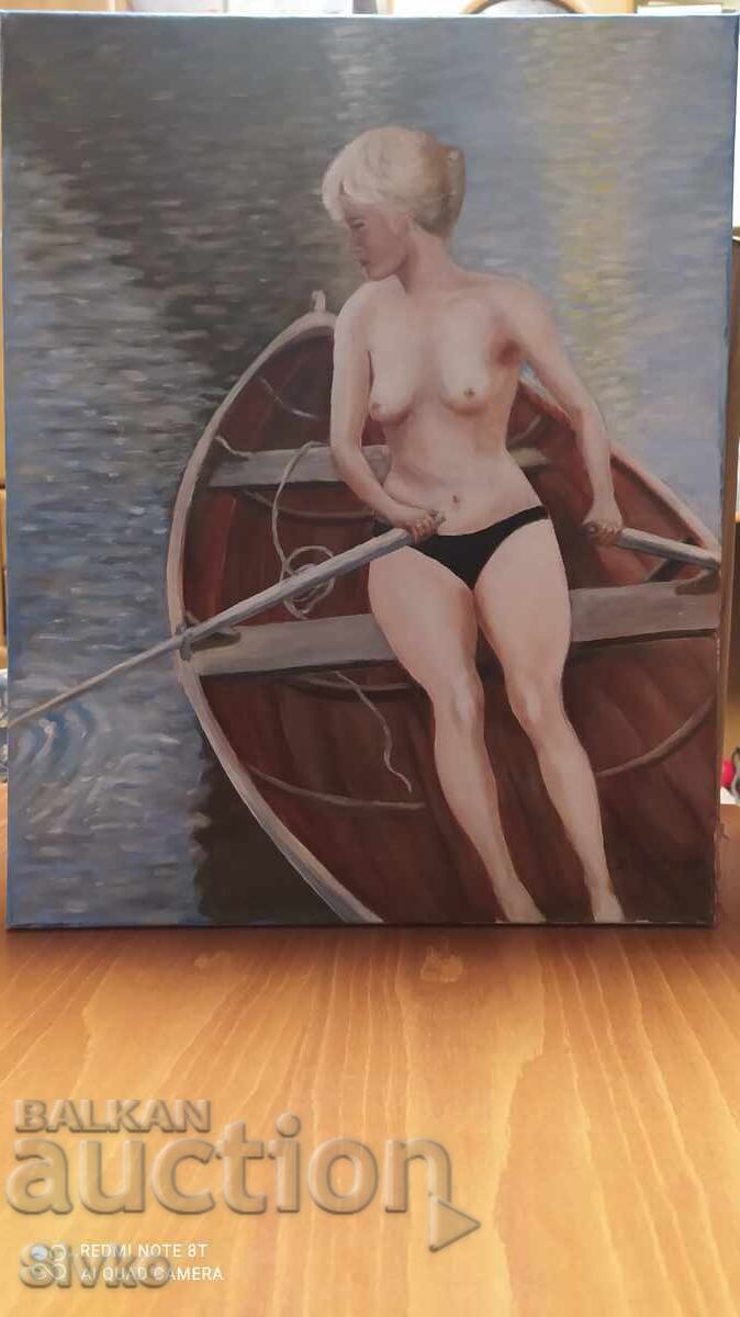 Oil painting canvas signature The Boatwoman Oil painting canvas signature The Boatwoman