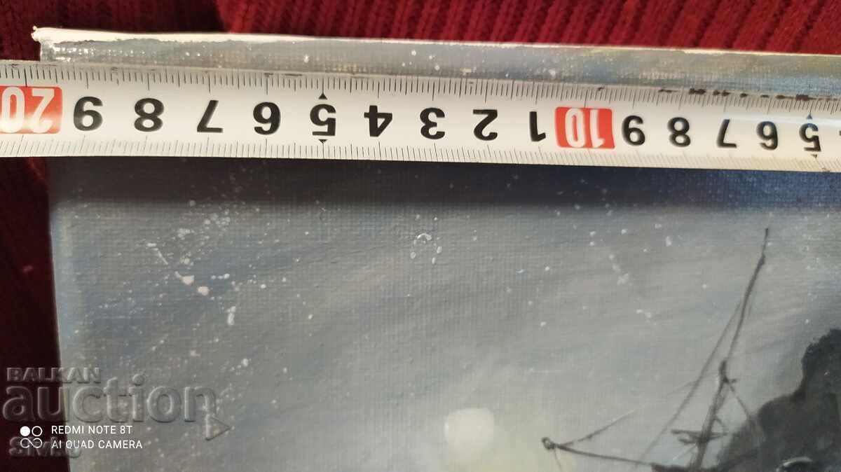 Auction Oil painting canvas signature stormy sea ships Auction Oil painting canvas signature stormy sea ships