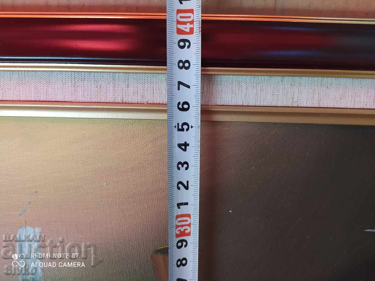 Auction Painting oil canvas table books candle vase Auction Painting oil canvas table books candle vase