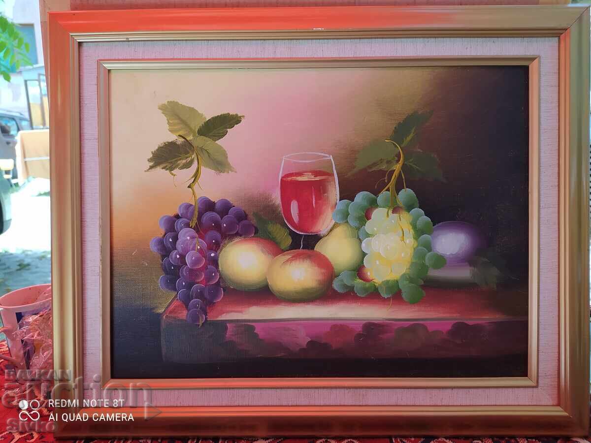 Pictură ulei pânză fructe și vin Pictură ulei pânză fructe și vin